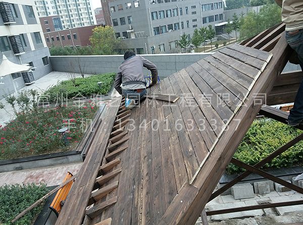 防腐木古建亭施工現場(chǎng) (1)